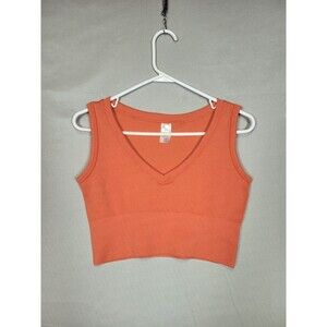 Lot 3 Juniors Medium Cropped V-neck Ribbed Tank Tops Orange Popular Alt